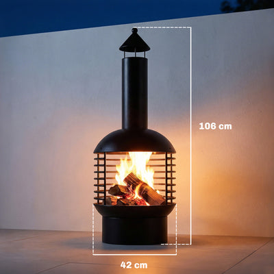 Outsunny Chimney Fire Pit, Portable Wood Burning Firepit with Poker, Charcoal Grid, Outdoor Fireplace for Garden Patio, Black 