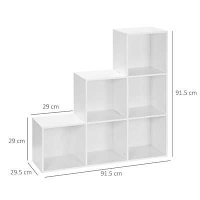 HOMCOM 3-tier Step 6 Cubes Storage Unit Particle Board Cabinet Bookcase Organiser Home Office Shelves - White 