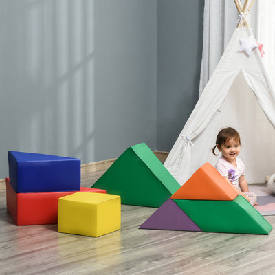 HOMCOM 7 Piece Kids Soft Foam Puzzle Play Set Interlocking Toddler Learning Blocks Comfortable Safe Floor Indoor Outdoor Active Play Structure 
