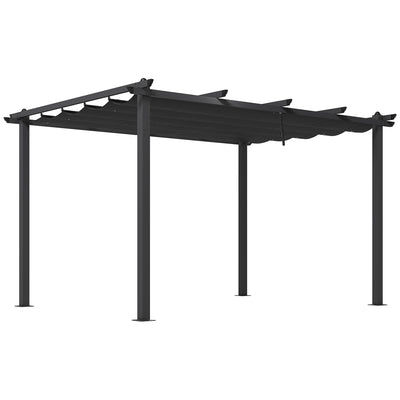 Outsunny 3 x 4m Aluminium Pergola, with Retractable Roof - Dark Grey 