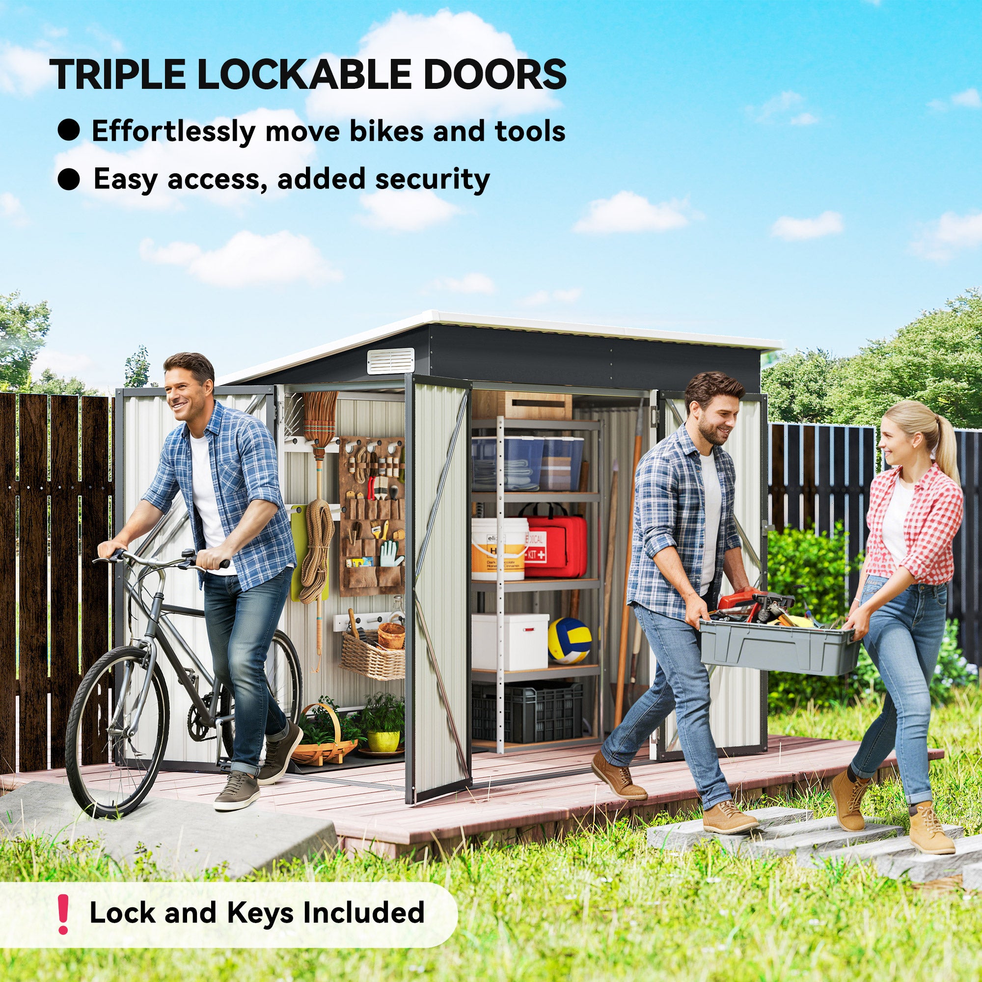Outsunny 7.5 x 4.3ft Metal Garden Storage Shed, Waterproof Outdoor Shed with Triple Lockable Door, Gloves, Vents, Dark Grey 