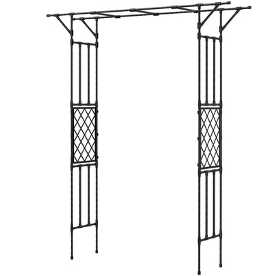 Outsunny Garden Arch, PE-Coated Steel Arbour Trellis for Climbing Plants, Rose Arch, 180 x 40 x 215 cm, Black 