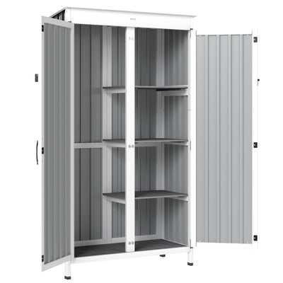 Outsunny Outdoor Storage Cabinet with Removable Shelves, Garden Tool Shed with Asphalt Roof, White and Black 