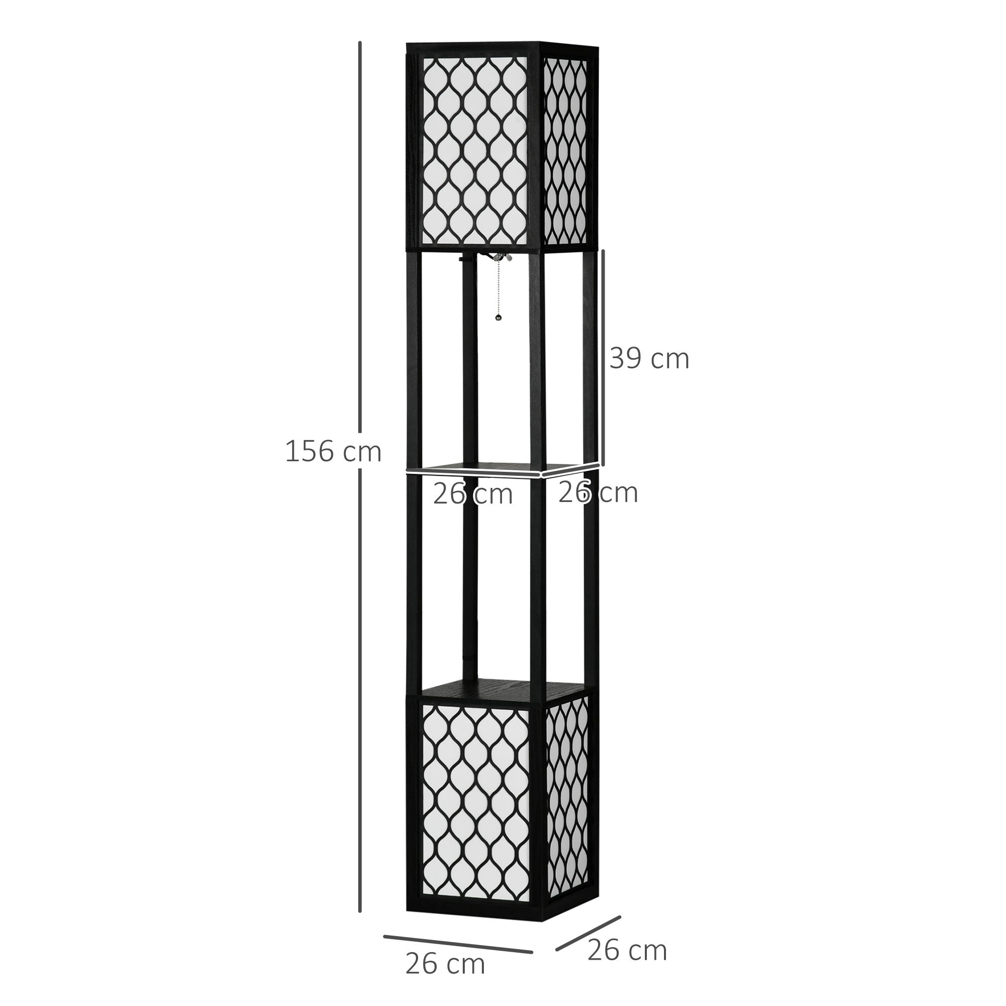 HOMCOM Floor Lamp with Shelves, Dual Light, Modern Tall Standing Lamps for Living Room, Bedroom, with Pull Chain Switch, Bulb not Included, Black 