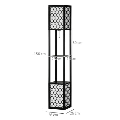 HOMCOM Floor Lamp with Shelves, Dual Light, Modern Tall Standing Lamps for Living Room, Bedroom, with Pull Chain Switch, Bulb not Included, Black 