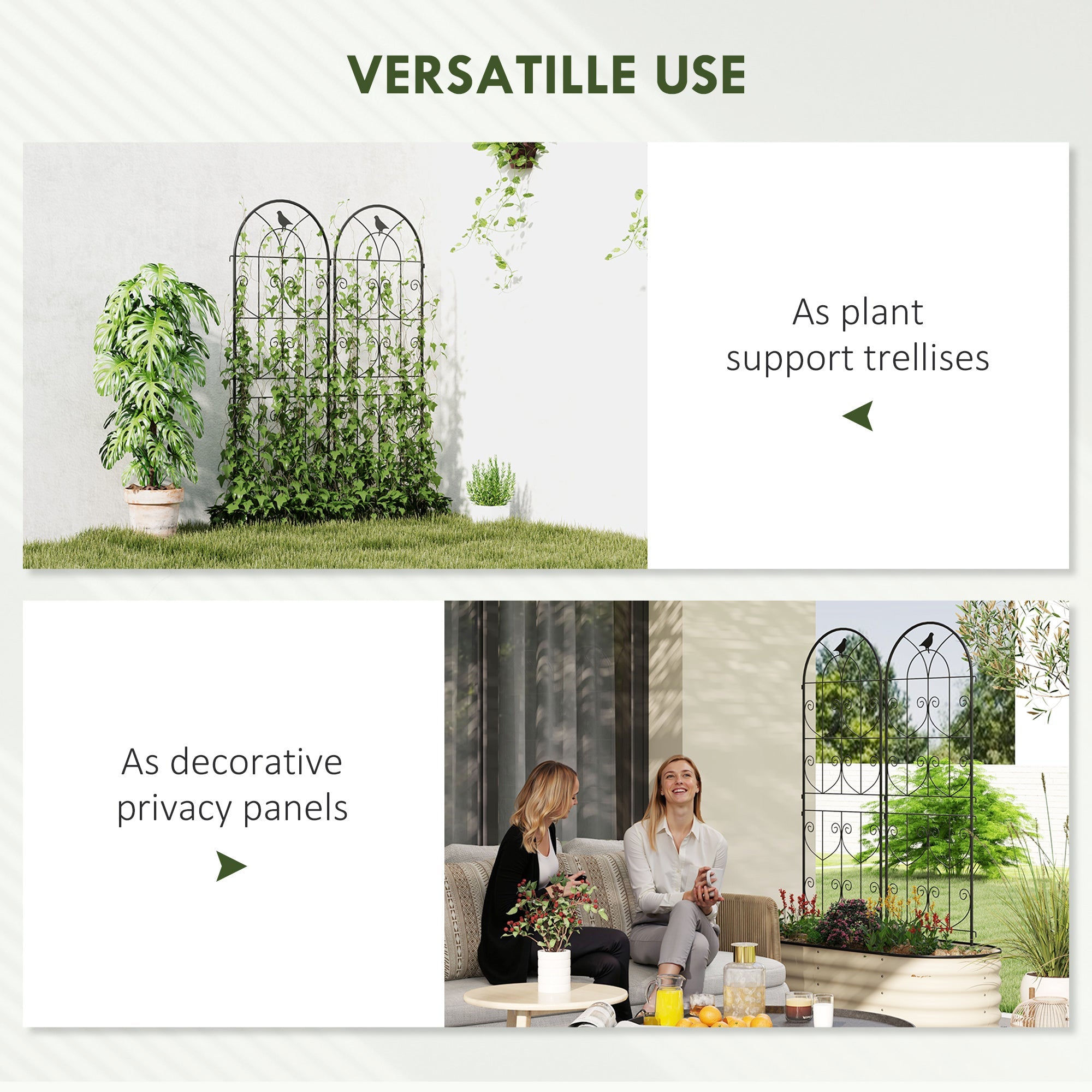 Outsunny Set of 2 Garden Trellis, Metal Fence Panels for Climbing Outdoor Plants, Flowers, 150 x 50cm 