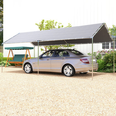 Outsunny 3 x 6m Heavy Duty Carport Garage Car Shelter Galvanized Steel Outdoor Open Canopy Tent Water UV Resistant Waterproof, Grey 