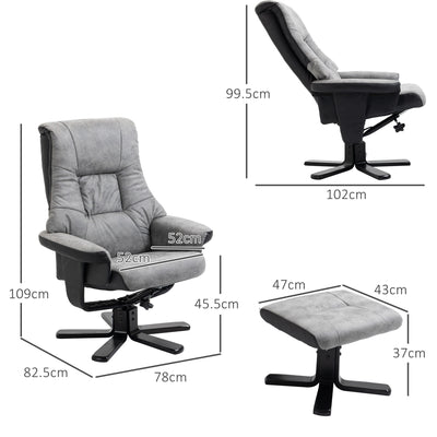 HOMCOM Fabric Recliner Sofa Armchair with footstool Swivel Sofa Grey 