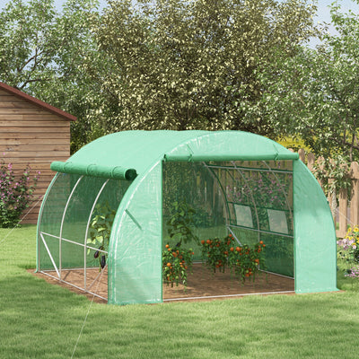 Outsunny Polytunnel Greenhouse Walk-in Grow House Tent with Roll-up Sidewalls, Zipped Door and 6 Windows, 3x3x2m Green 