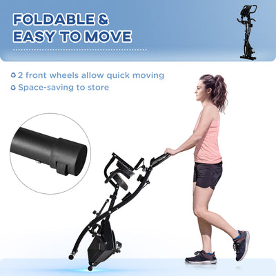 HOMCOM 2-in-1 Folding Exercise Bike with 8-Level Magnetic Resistance, Arm Resistance Band, Pulse Sensor, Black 