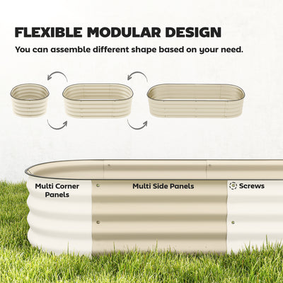 Outsunny Galvanised Raised Garden Bed, Metal Planter Box with Safety Edging, for Flowers, Herbs, Succulents, Cream White 