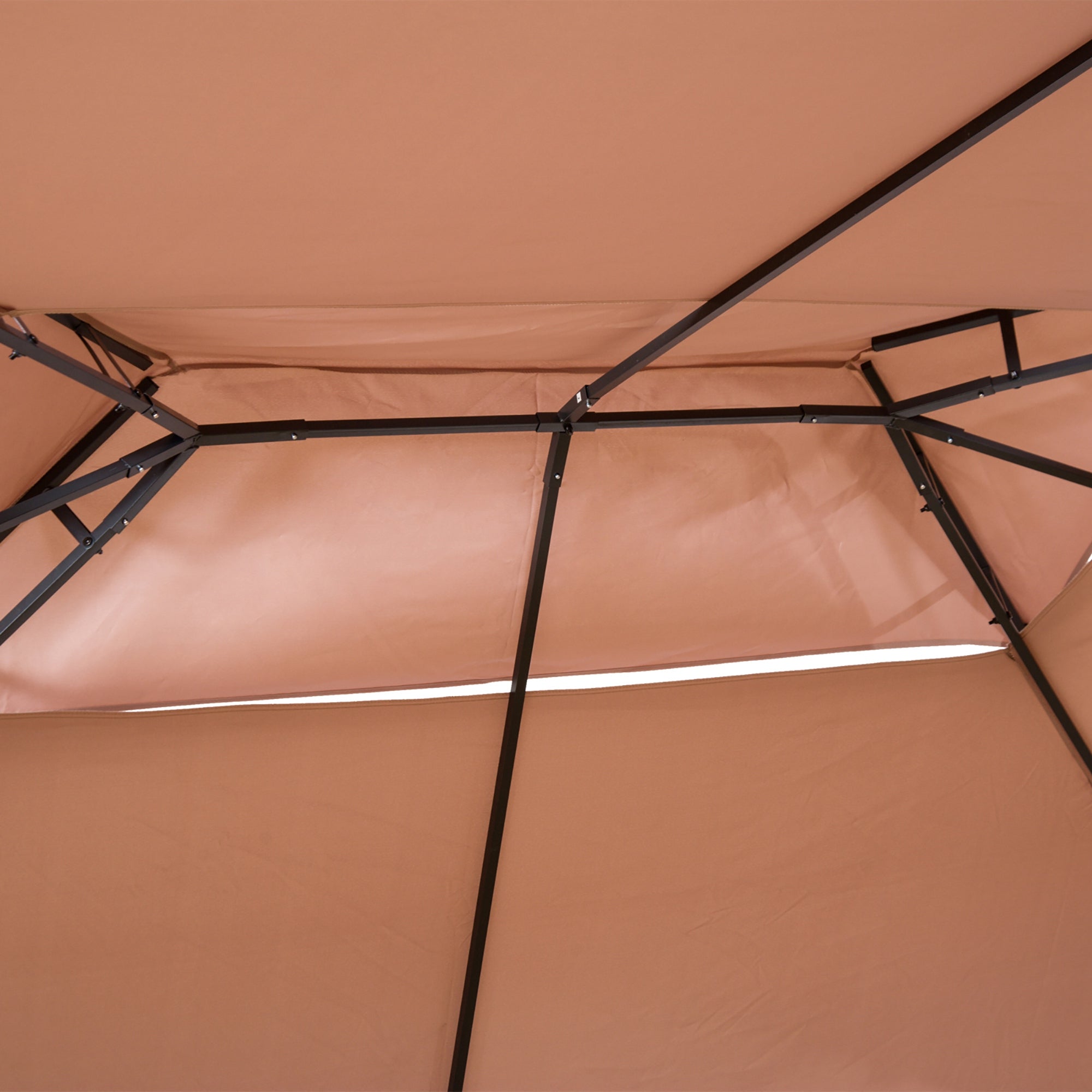 Outsunny 4m x 3(m)Garden Gazebo, Double Roof Outdoor Gazebo Canopy Shelter with Curtains, Solid Steel Frame for Patio, Garden, Brown 