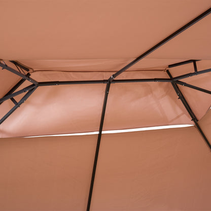 Outsunny 4m x 3(m)Garden Gazebo, Double Roof Outdoor Gazebo Canopy Shelter with Curtains, Solid Steel Frame for Patio, Garden, Brown 