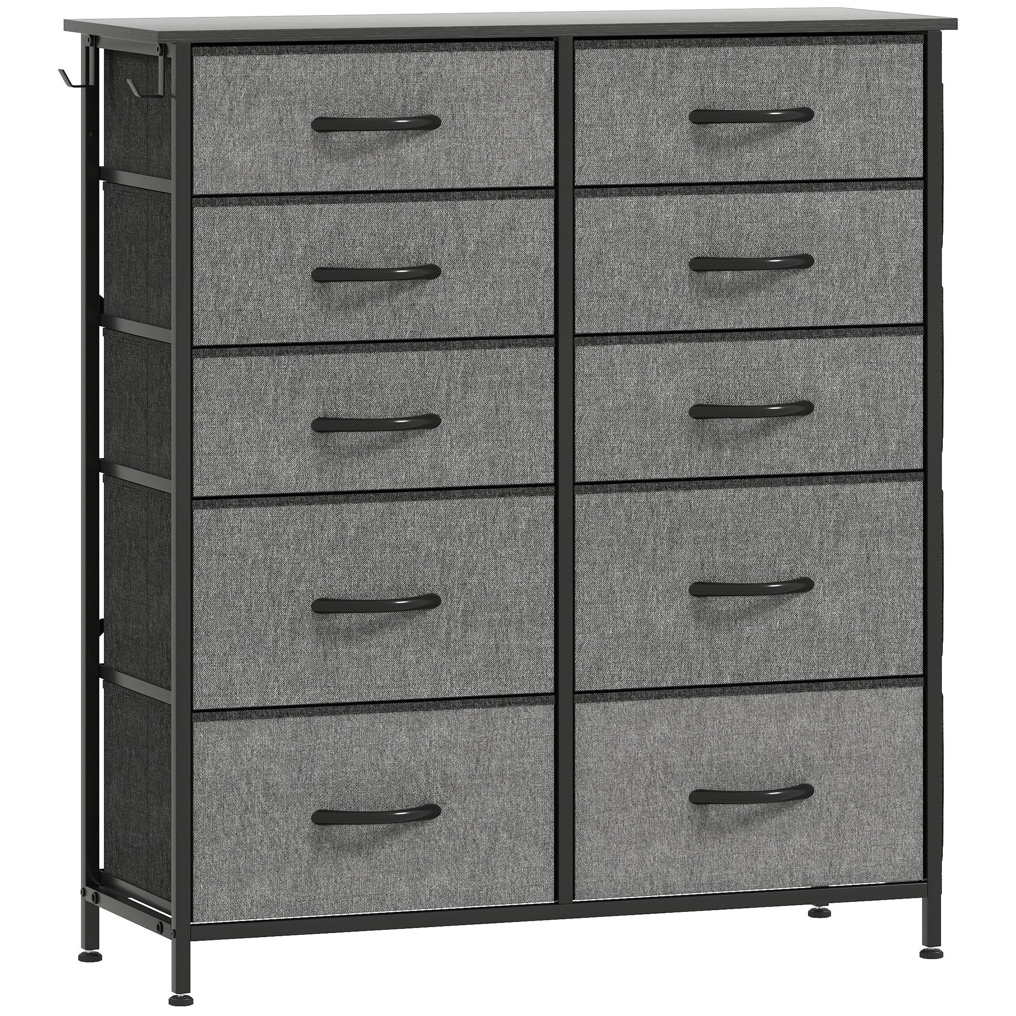 HOMCOM Chest of Ten Fabric Drawers - Charcoal Grey