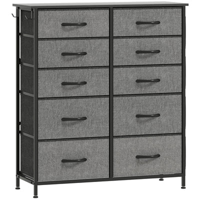 HOMCOM Chest of Ten Fabric Drawers - Charcoal Grey 