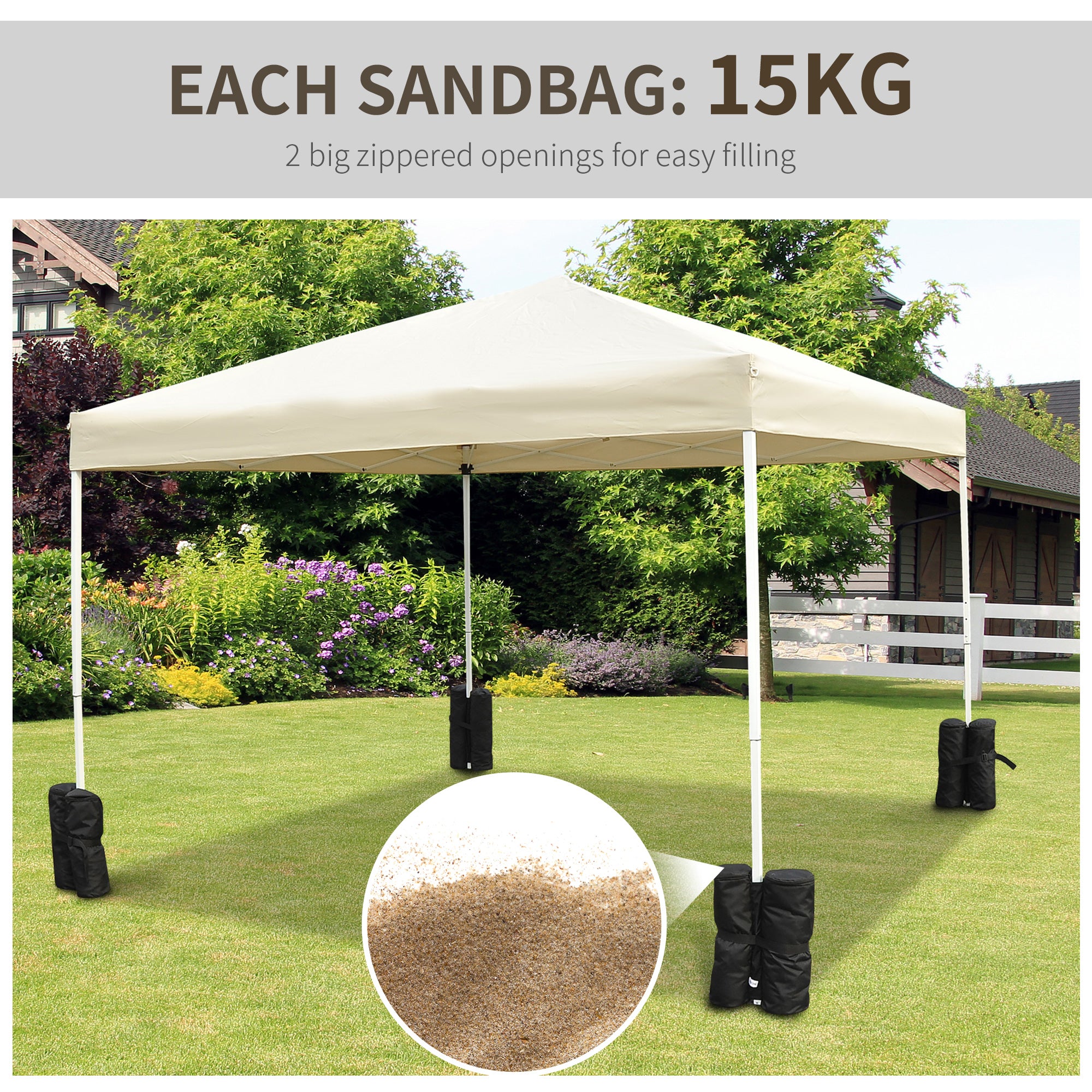 Outsunny 15 kg Heavy Duty Gazebo Weight Sand Bags, 4 pcs Leg Weights Marquee Tent Canopy Base for Trampoline Pop Up Gazebo Tent Parasols 