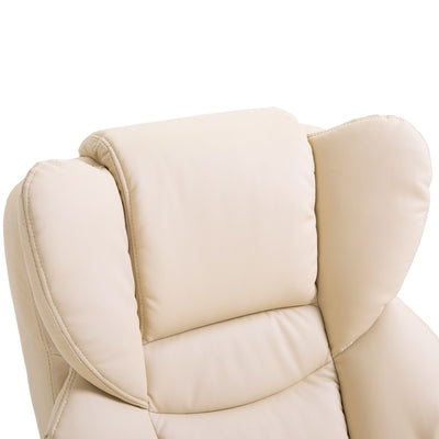 HOMCOM Faux Leather Recliner Chair and Footstool, Swivel Upholstered Armchair and Footstool with Adjustable Backrest, Solid Wood Base for Living Room, Cream 