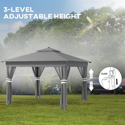 Outsunny 3 x 3(m) Pop Up Gazebo Party Tent with Solar-Powered LED Lights, Adjustable Event Shelter with Netting, Grey 