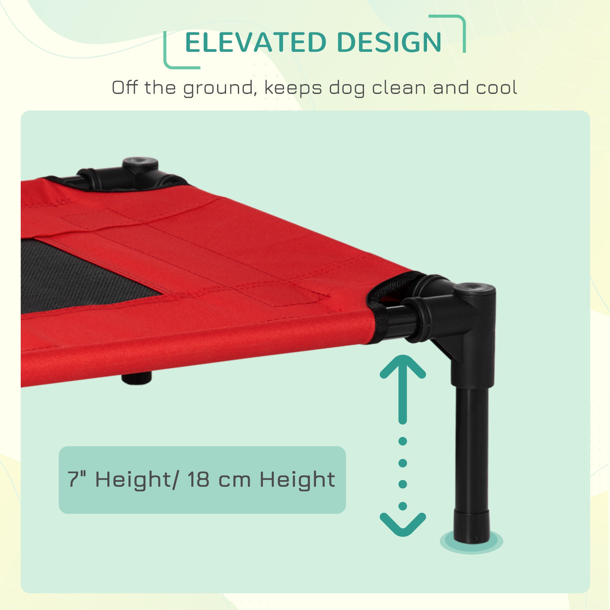 PawHut Raised Dog Bed Cat Elevated Lifted Portable Camping w/ Metal Frame Black and Red (Small) 