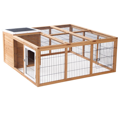 PawHut Rabbit Hutch Outdoor, Guinea Pig House, Bunny Run Cage with Openable Top for 1–2 Rabbits, Yellow 