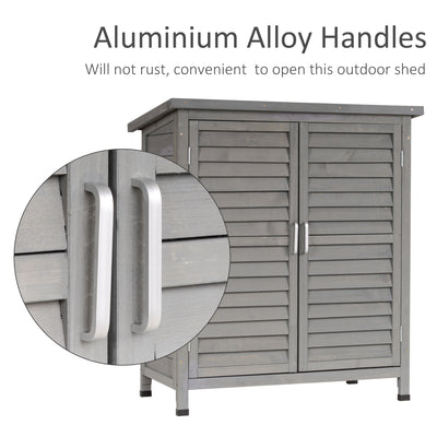 Outsunny Garden Shed Wooden Garden Storage Shed 2 Door Unit Solid Fir Wood Garage Tool Organisation Cabinet, 87L x 46.5W x 96.5Hcm, Grey 