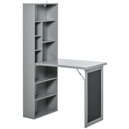 HOMCOM Folding Convertible Desk with Blackboard Multi-function Computer Office Workstation Side Shelf for Home Office, Grey 