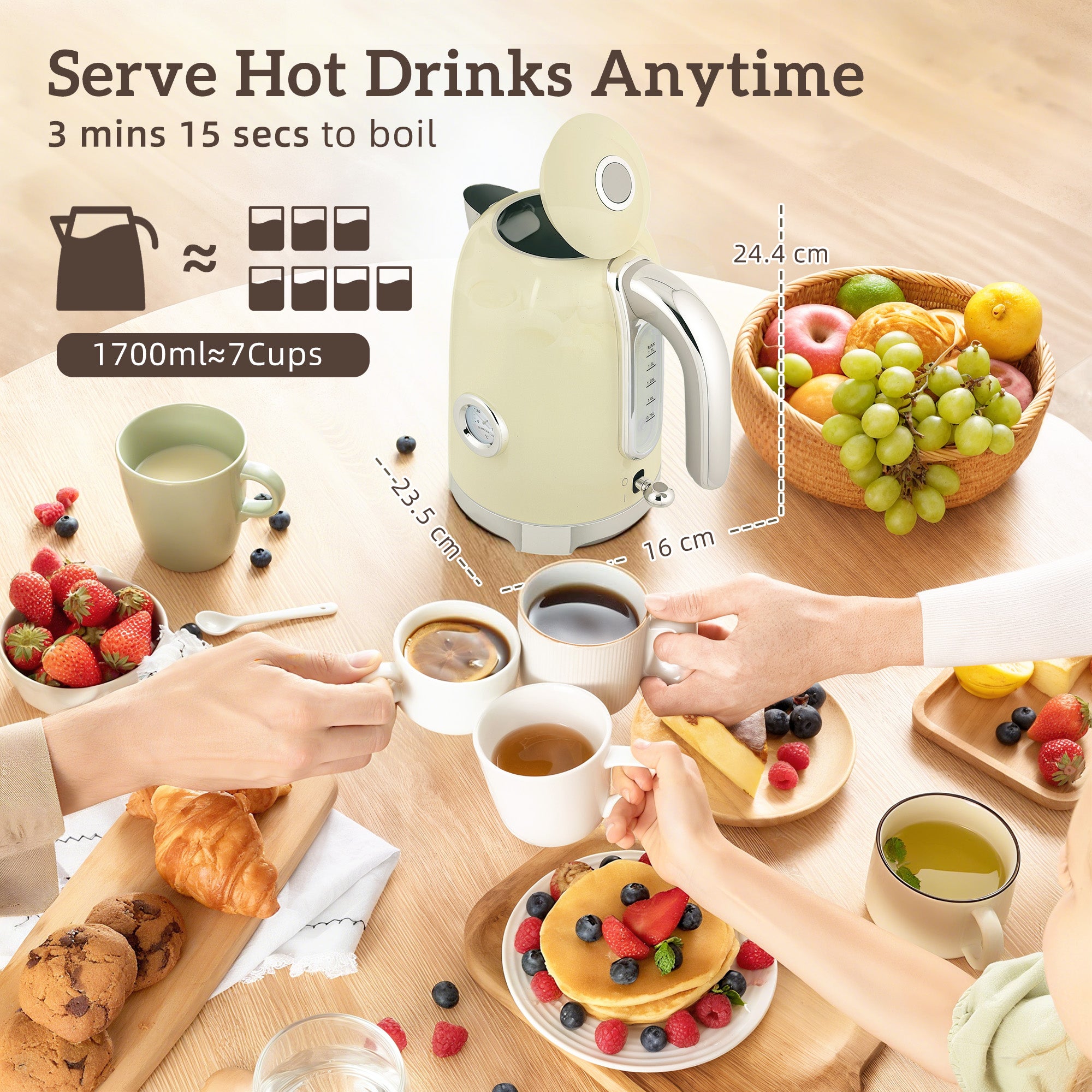 HOMCOM Retro 3000W Kettle and Toaster Set - Cream 