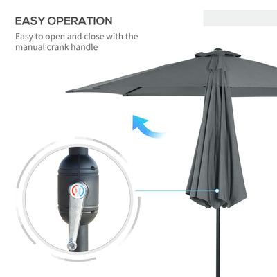 Outsunny 3(m) Tilting Parasol Garden Umbrellas, Outdoor Sun Shade with 8 Ribs, Tilt and Crank Handle for Balcony, Bench, Garden, Dark Grey 