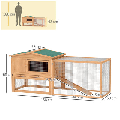 Pawhut Wooden Rabbit Hutch Guinea Pig hutch House 2 Tier with Rabbit Run for Outdoor Garden Backyard, 85 x 24 x 57cm 