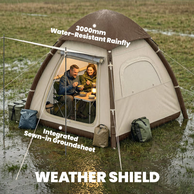 Outsunny Inflatable Camping Tent with Rainfly, 3 Man Air Tent 3000mm Waterproof Blow Up Tents, Cream 