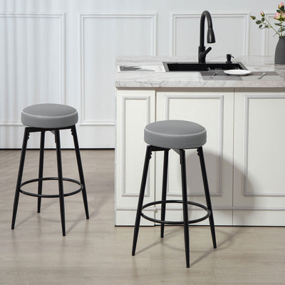HOMCOM Set of Two Faux Leather Bar Stools - Grey/Black 