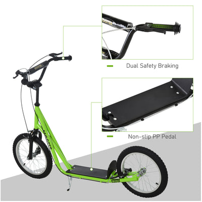 HOMCOM Kick Scooters for Kids with Adjustable Height, Anti-Slip Deck, Dual Brakes, Rubber Tyres, for Boys and Girls Aged 5+ Years Old - Green 