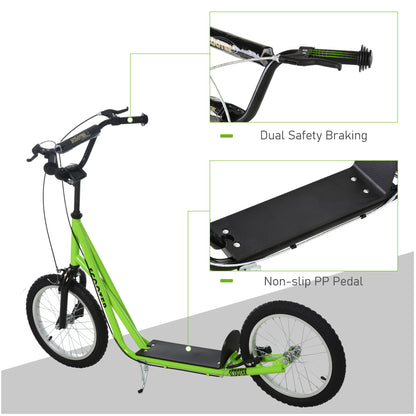 HOMCOM Kick Scooters for Kids with Adjustable Height, Anti-Slip Deck, Dual Brakes, Rubber Tyres, for Boys and Girls Aged 5+ Years Old - Green 
