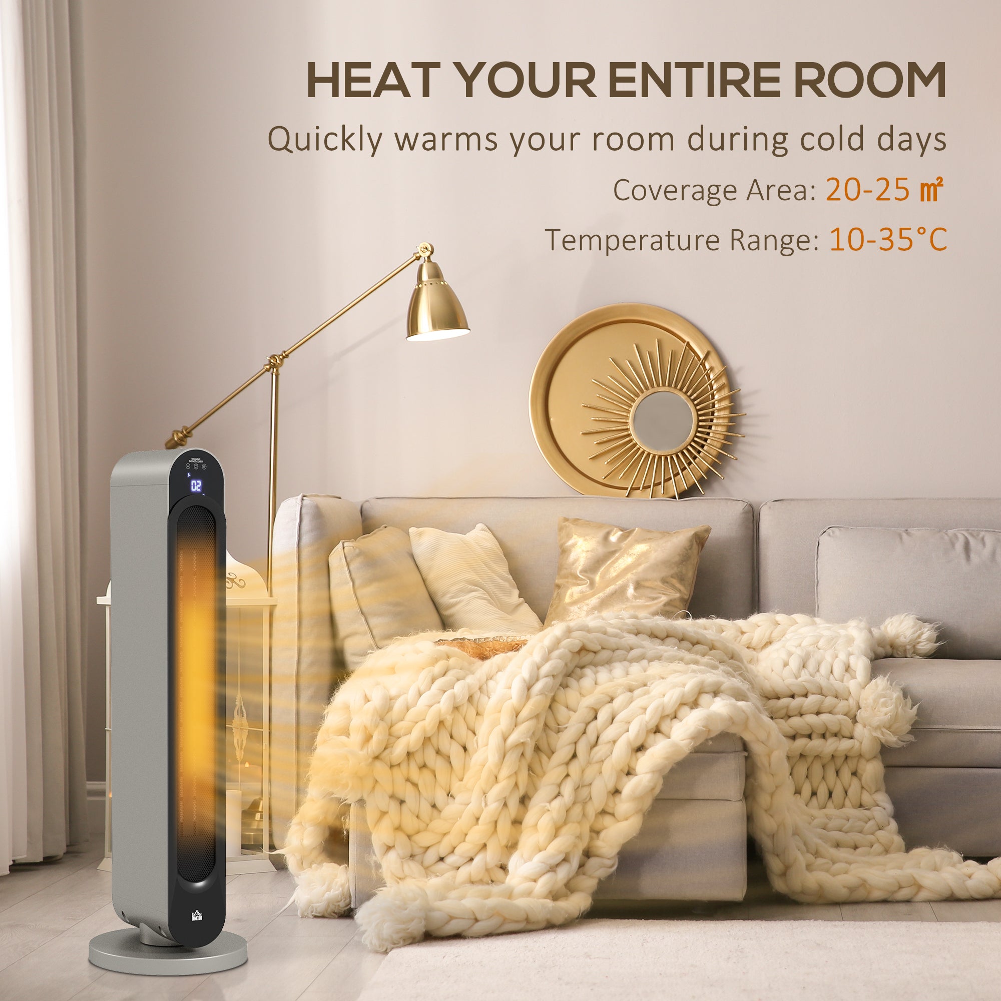 HOMCOM 2kW PTC Ceramic Tower Heater, 10-35\'c2\'b0C Temperature Range
