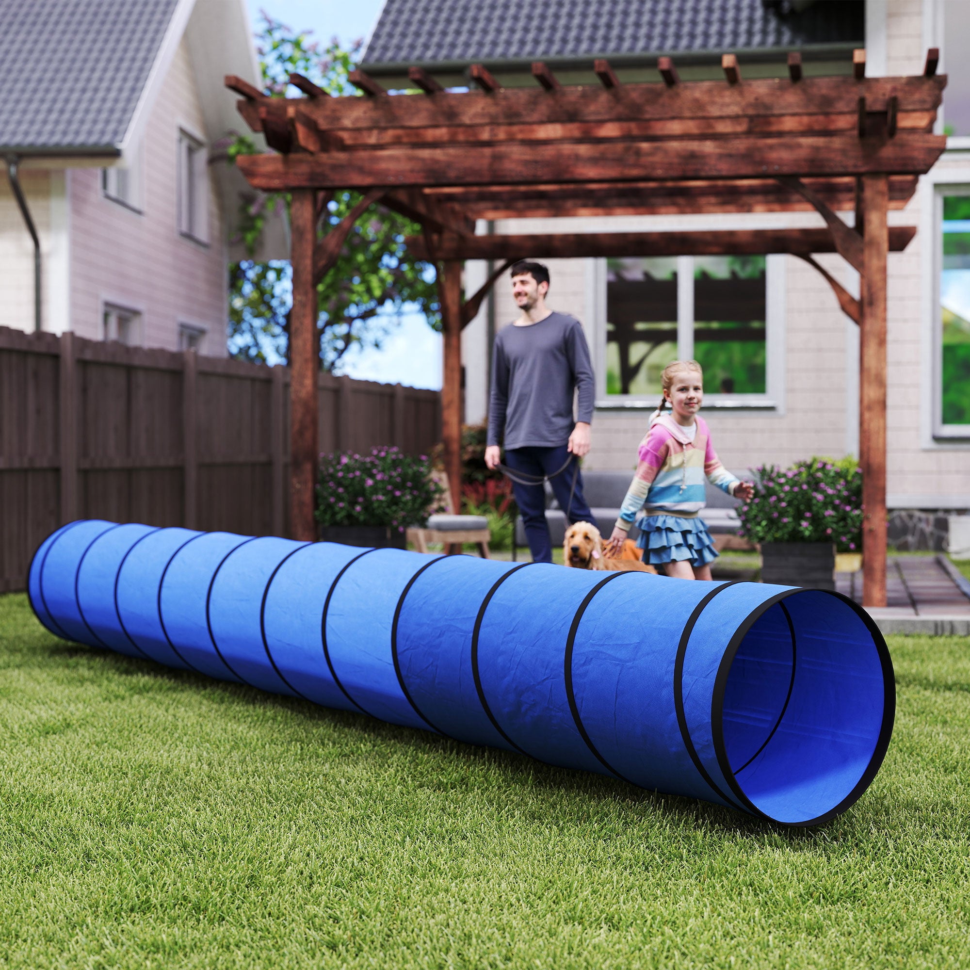PawHut Dog Tunnel, 500 x 60 cm, Foldable Play Tunnel with 6 Pegs and Bag, Tear-Resistant Outdoor Dog Agility Equipment, Blue 