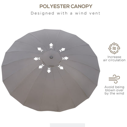 Outsunny 2.5m Shanghai Garden Parasol Umbrella with Crank & Tilt, Adjustable Outdoor Sun Shade, Grey 