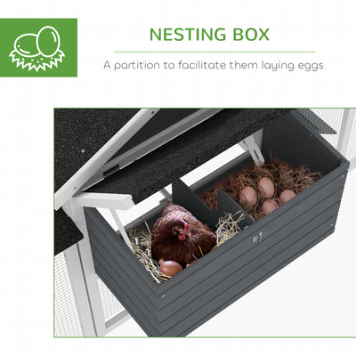 PawHut Large Chicken Coop, Wooden Garden Hen House, Poultry Coops Cages with Run, Nesting Box, Grey 