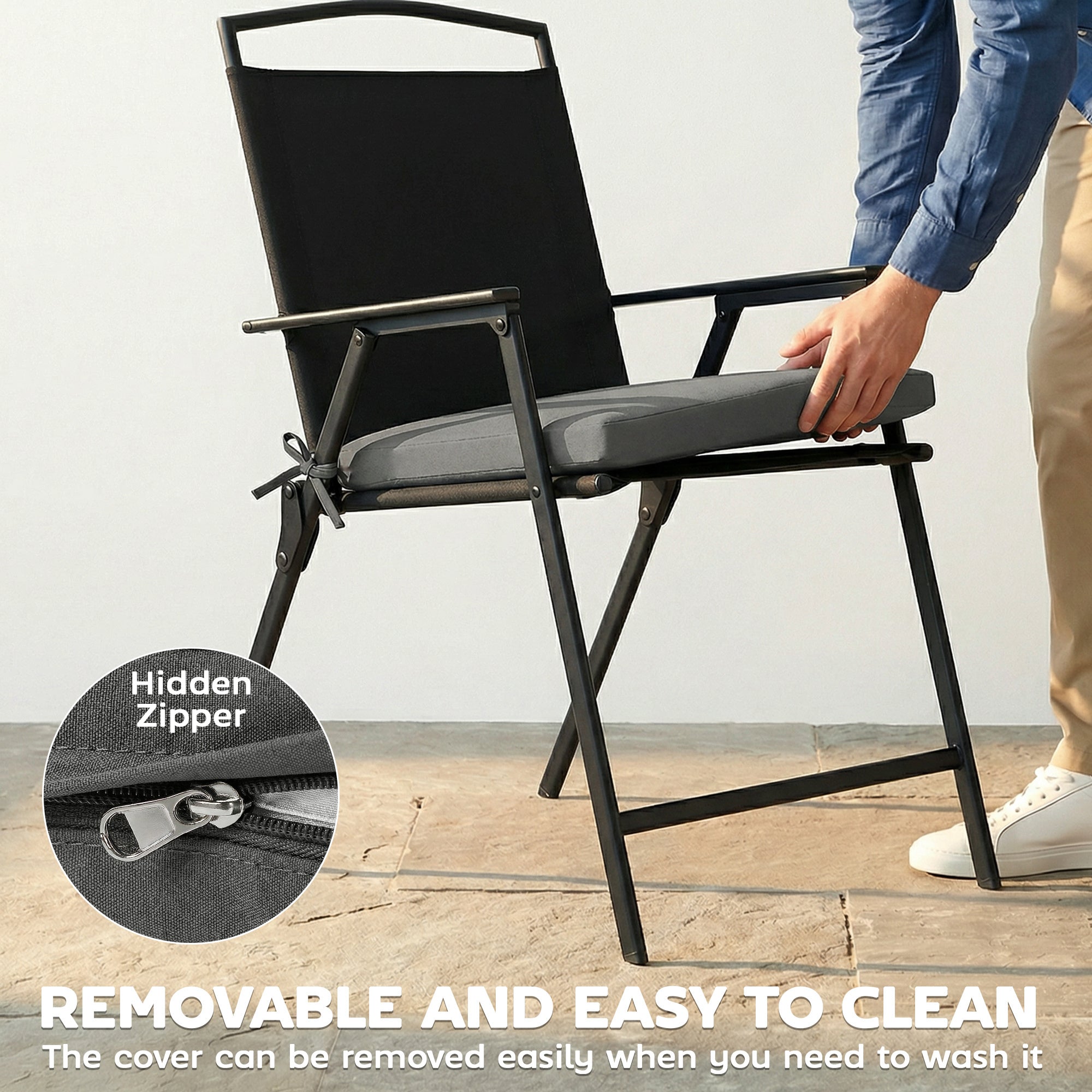 Outsunny Set of 6 Outdoor Seat Cushions with Machine Washable Cover, Water Repellent Seat Cushions Dark Grey 