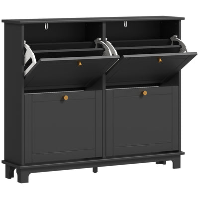 HOMCOM Narrow Shoe Storage Cabinet, Slim Shoe Cabinet with 4 Flip Drawers, Adjustable Shelves for 16 Pairs of Shoes, Black 