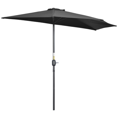 Outsunny 2.7m Garden Half Parasol, Outdoor Balcony Umbrella with 5 Steel Ribs, Patio Sun Shade, Black 