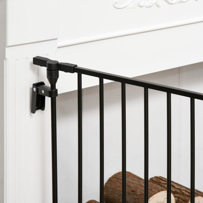 PawHut Pet Safety Gate, 3 Panels Playpen Fireplace, Metal Fence, Stair Barrier, Room Divider w/ Walk-Through Door - Black 