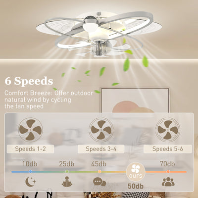 HOMCOM Ceiling Fan with Light and Remote, 3 Colour Temperatures, LED Mount Ceiling Fan Light for Bedroom, Silver Tone 