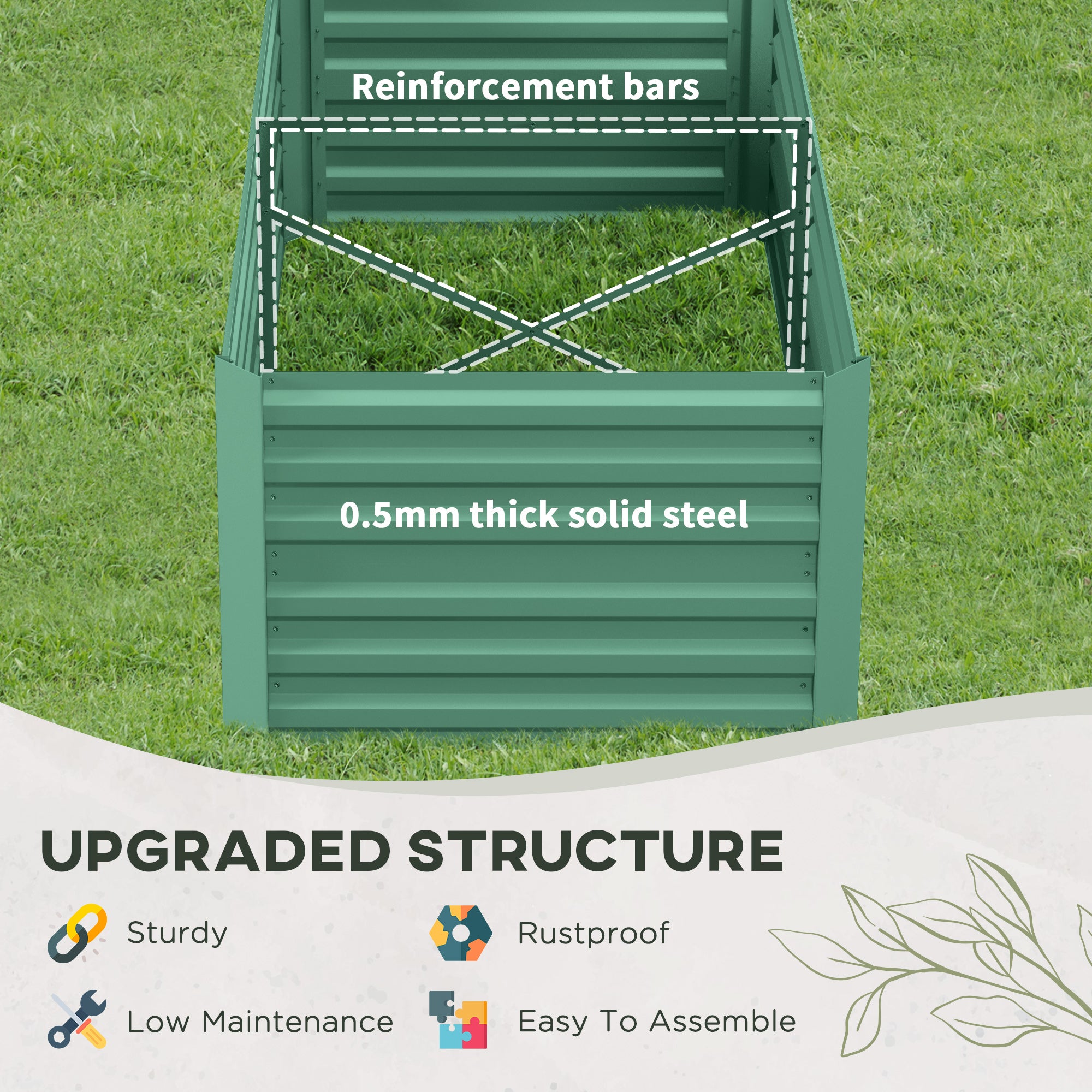 Outsunny Raised Beds for Garden, Galvanised Steel Outdoor Planters with Multi-reinforced Rods, 180 x 90 x 59 cm, Light Green 