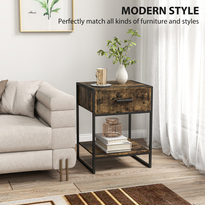HOMCOM Modern Bedside Table - Rustic Brown 