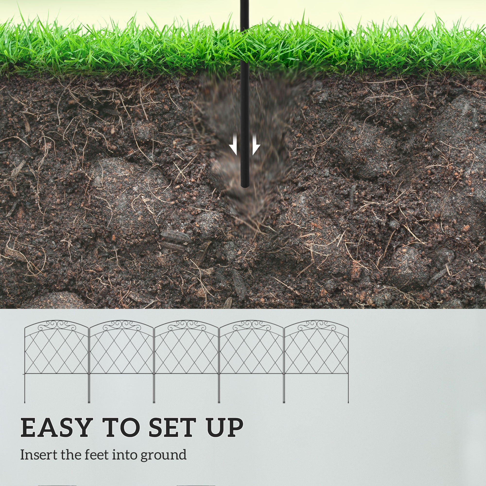 Outsunny 3m Decorative Metal Garden Fence - Diamond and Swirl Pattern 