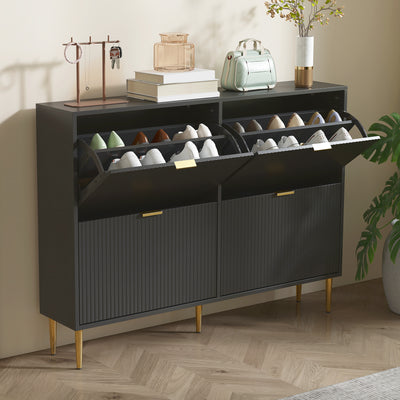 HOMCOM Narrow Shoe Cabinet with 4 Flip Drawers - Black 