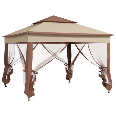 Outsunny 3 x 3(m) Pop Up Gazebo, Double-roof Garden Tent with Netting and Carry Bag, Party Event Shelter for Outdoor Patio, Khaki 