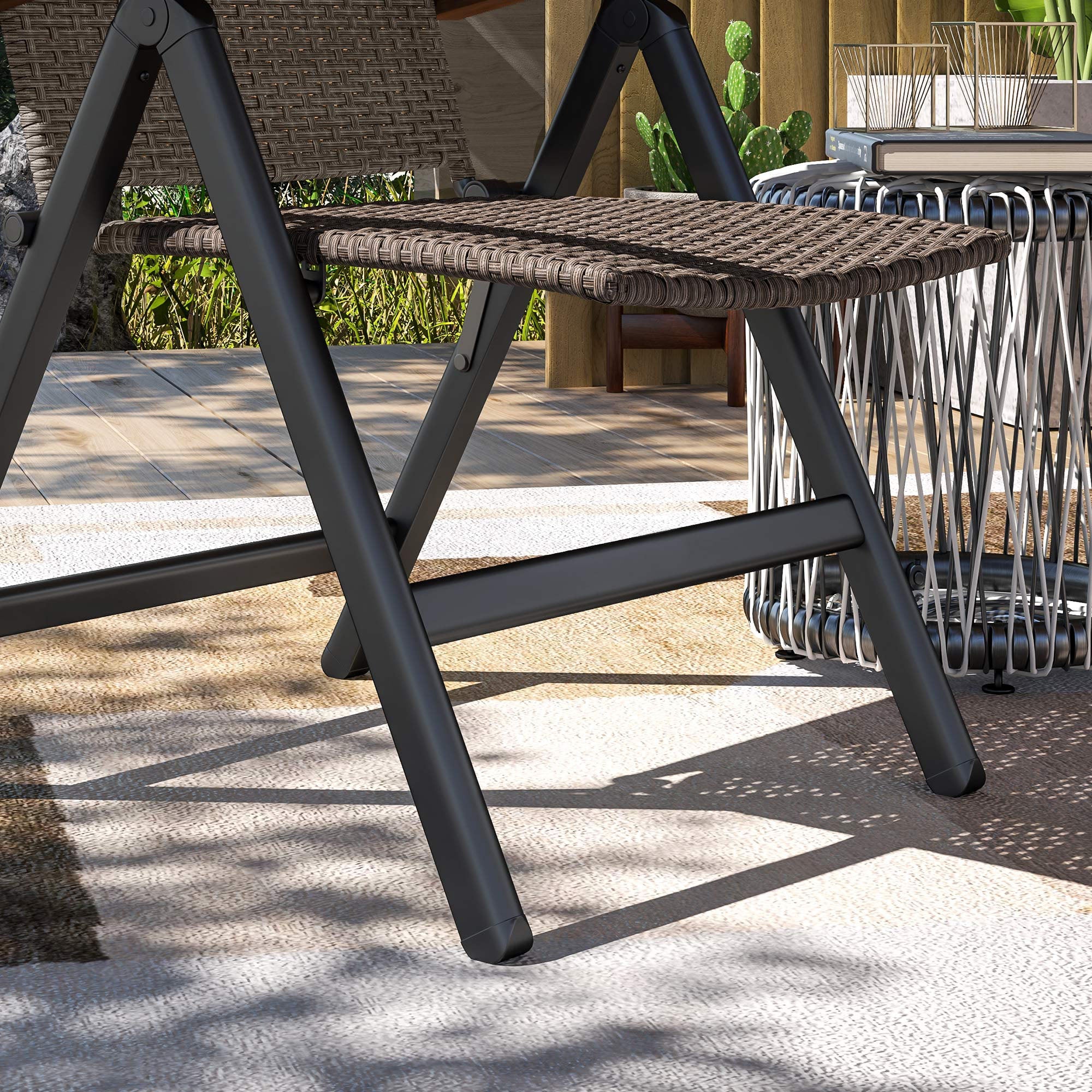 Outsunny Outdoor Folding Rattan Chair with Armrests, High Backrest, for Garden, Camping, Balcony, Porch - Brown 