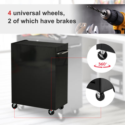 HOMCOM 5-Drawer Tool Chest, Lockable Steel Tool Storage Cabinet with Wheels and Handle Tool Box for Garage, Workshop, Red 