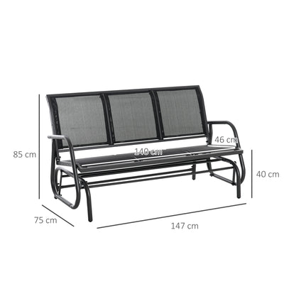 Outsunny 3-Seat Glider Rocking Chair for 3 People Garden Bench Patio Furniture Metal Frame, Black 